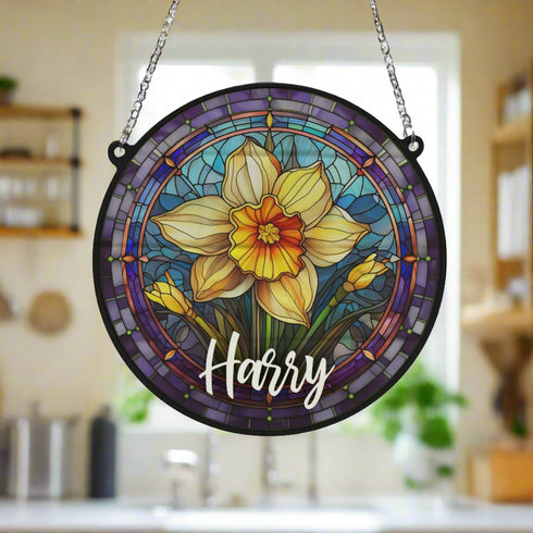 Daffodil Personalised Stained Glass Effect Suncatcher